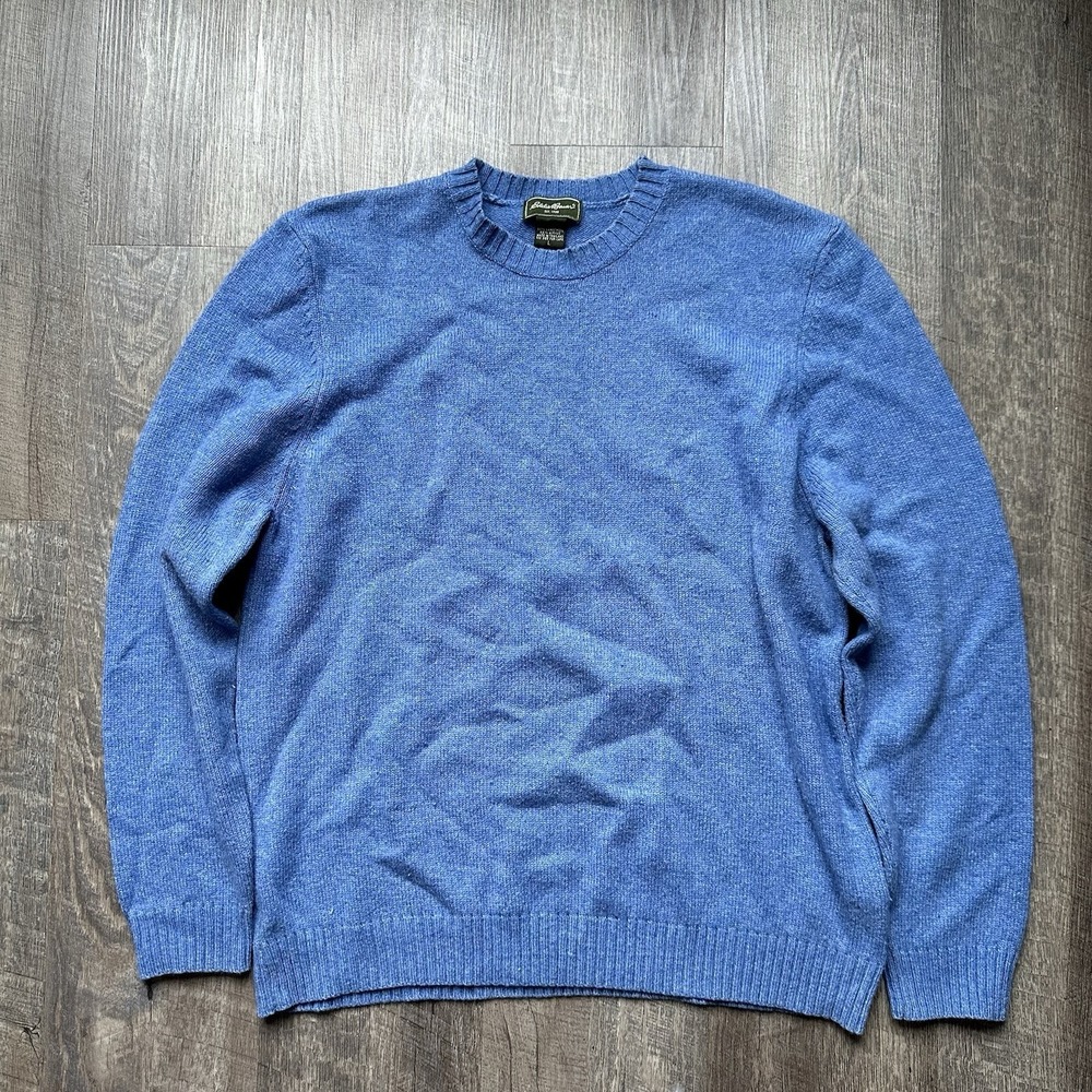 Eddie Bauer Mens Blue Sweater L Crewneck Lambswool‎ Mix  Pullover Warm Soft